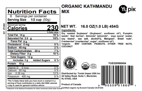 Yupik Organic Kathmandu Mix, 1 lb (16 oz), Pack of 6, Gluten-Free, Vegan, Non-GMO, Colorful Dried Fruit, Seeds, Beans, & Nuts with Goji Berries, Mango, Brazil Nuts, Pumpkin Seeds, & Tamari Almonds