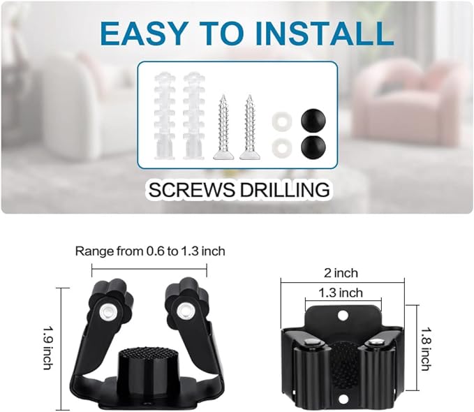 3PCS Broom and Mop Holder, Heavy Duty Garden Tool Organizer Rack Rake and Shovel Handle, Stainless Steel Mop Hanger. Wall Mounted Utility Rack with Screws, Silver.