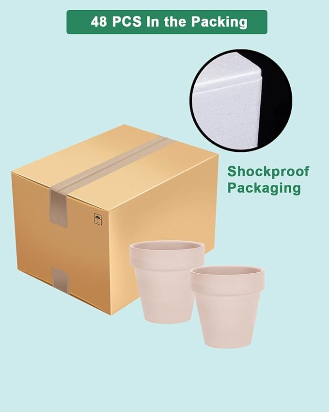 vensovo 48 Pcs Tiny Terracotta & Terra Cotta Pots with Drainage - Pink Small Mini Clay Ceramic Pottery Planter Ideal for Indoor/Outdoor Plants, Crafts, Wedding Favors, 2 Inch Outer Diameter