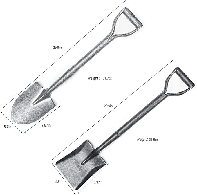 2 Pcs Handle Mini Spade with Shovels for Digging - All Metal Square Point Shovel - Steel Shovel Straight Spade（wh000007）