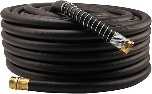 WiseFlow Garden Hose 100FT x 3/4", Heavy Duty Rubber Hose, 1000PSI Burst, 300PSI Working, Water Hose with Five Layered Braiding, Male Female Fittings (Black)