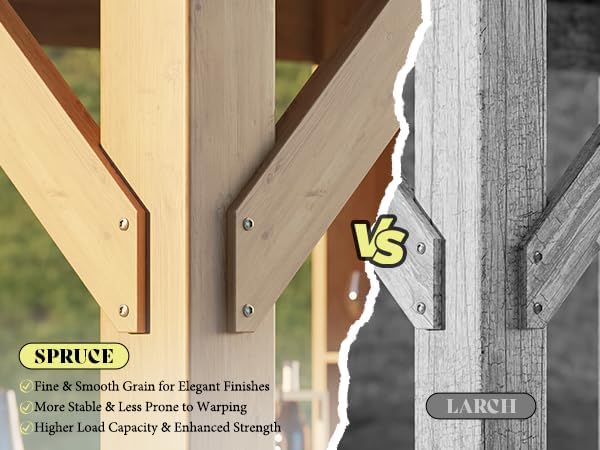 10x12 FT Wood Gazebo, Hardtop Pergola with Steel Gable Roof, Outdoor Gazebo with Guest House for Garden, Porch, Patio, Black + Natural Wood