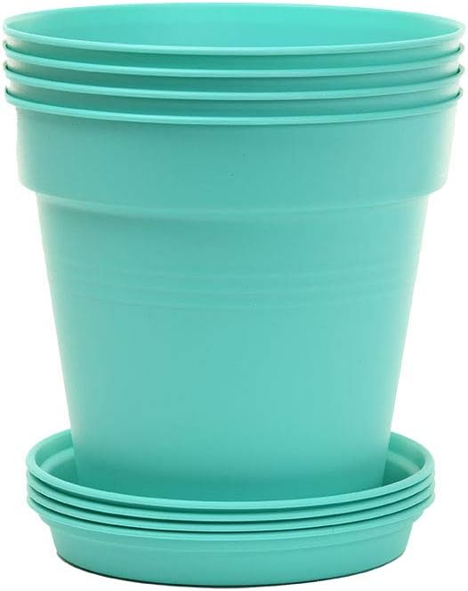 Mintra Home Garden Pots 4pk - Flowers, Herbs, Plants, Indoor, Outdoor, Colorful, Wholesale, Bulk (Teal, 15cm Diameter (5.9in))