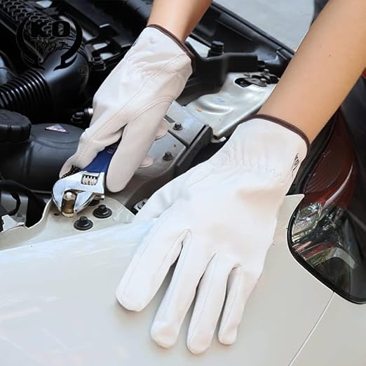 Leather Work Gloves, Gardening Gloves for Women and Men, Soft and Thin Goatskin Garden Gloves for Outdoor Yard Garden, L