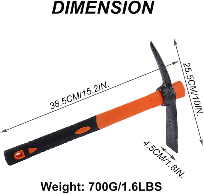 Mattock Hoe Pick Axe with Heavy Duty Forged Adze and Ergonomic Non-Slip Handle 15-inch for Gardening, Hunting, Landscaping Outdoor