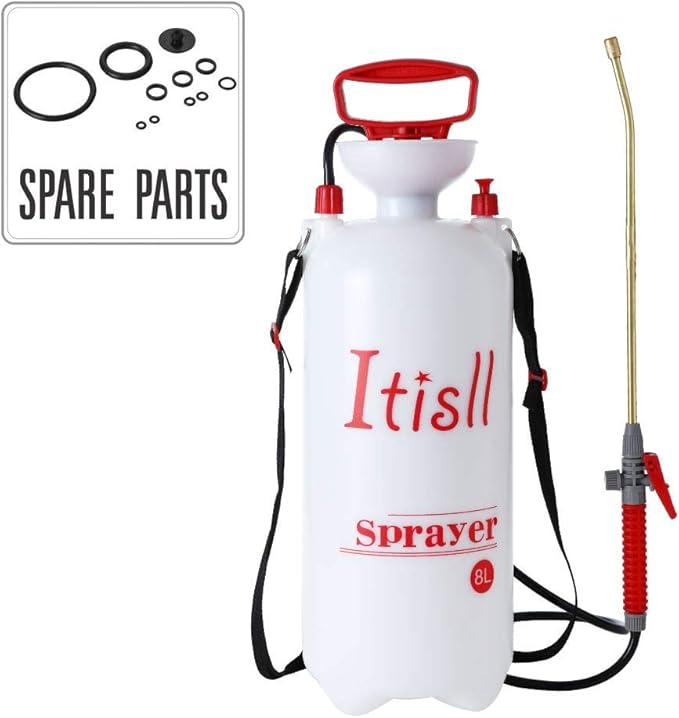 Itisll Portable Garden Pump Sprayer Brass Wand Shoulder Strap for Yard Lawn Weeds Plants 2Gal