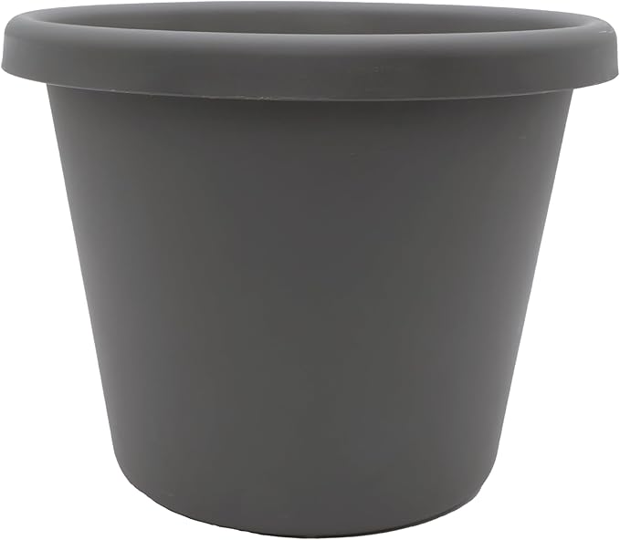The HC Companies Classic Round Plastic Plant Pot w/Rolled Rim - Lightweight & UV Resistant Flower Pot for Herbs & More - Outdoor & Indoor Plant Pots w/Drainage (15.5 inch Warm Gray, Pack of 1)
