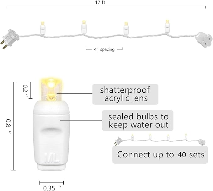 Christmas Lights 50 LED 17FT Commercial Mini LED String Lights, 120V UL, White Wire Xmas Lights for Indoor & Outdoor Use, Holiday Party Decorations,Trees, Light Displays (Warm White)