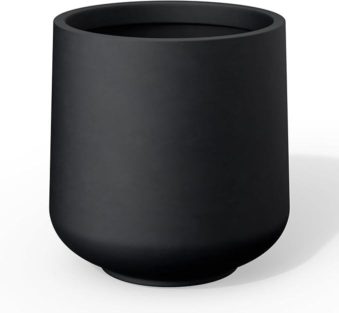 Kante 11.6" Dia Round Concrete Planter, Outdoor Indoor Large Plant Pots Containers with Drainage Hole and Rubber Plug for Home Garden Patio, Burnished Black