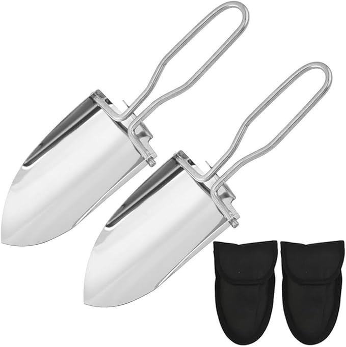 Kaxich 2Pcs Portable Folding Shovel Mini Camping Entrenching Shovels Multi-Function Spade with Storage Bag for Outdoor Backpacking Gardening Camping Hiking