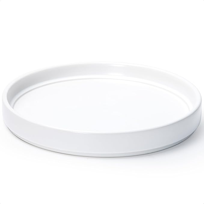 D'vine Dev Modern Round 10.4 Inch Ceramic Plant Pot Saucer, Planter Pot Drainage Tray for Indoor Plants, Matte White, 97-T-A-5