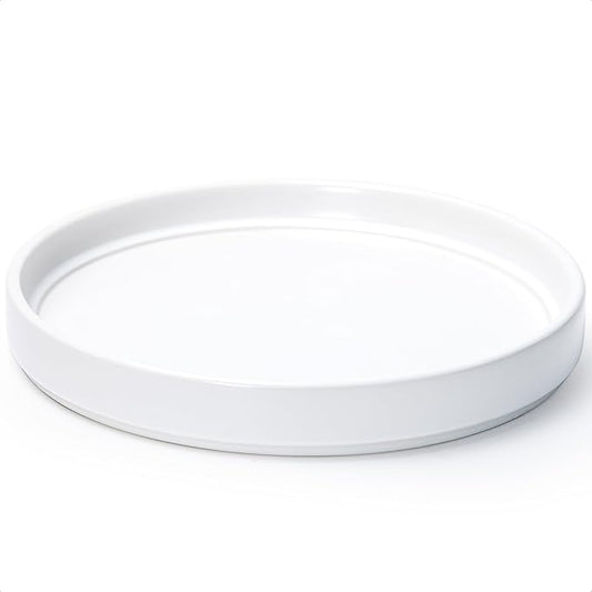 D'vine Dev Modern Round 10.4 Inch Ceramic Plant Pot Saucer, Planter Pot Drainage Tray for Indoor Plants, Matte White, 97-T-A-5