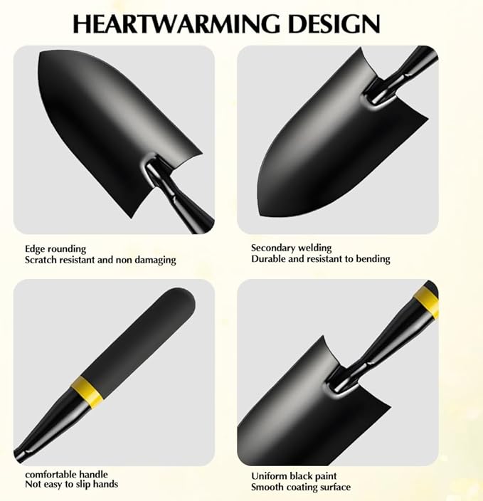 Garden Trowel - Metal Hand Shovel with Rubber Handle. This Garden Hand Trowel is Easy to use and Suitable for Soil Planting, Digging, transplanting and Outdoor Exploration Activities.