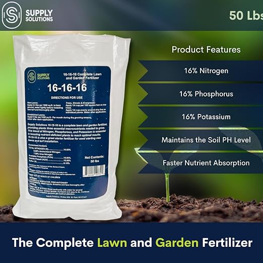 16-16-16 Complete Lawn & Garden All Purpose Granular Fertilizer - The Ultimate Plant Food for Lush Greenery & Vibrant Blooms - for All Plants, Vegetables, Fruits, and Berries - 50lbs