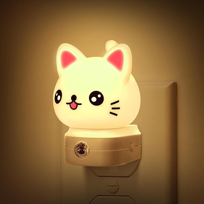 Cat Night Lights Plug Into Wall, Cute Night Light for Kids, 8-Color RGB LED Night Light with Dusk to Dawn Sensor, Nightlight for Kids Room, Bathroom, Bedroom Décor, Children Gift
