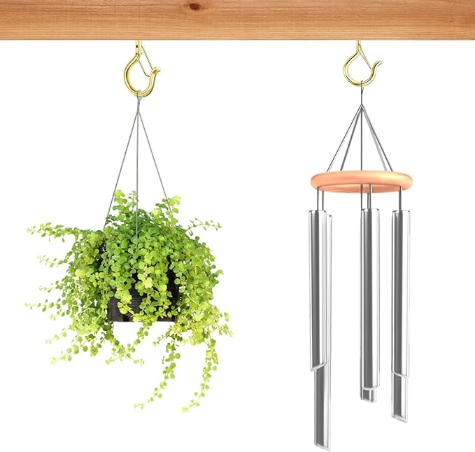 24 PCS Q-Hanger Hooks, Screw Hooks for Outdoor String Lights, Safety Buckle Design Cup Eye Hook for Hanging Christmas Lights, Plants, Mounted on Wall Ceiling, Include 1 Wing Nut Driver, Gold