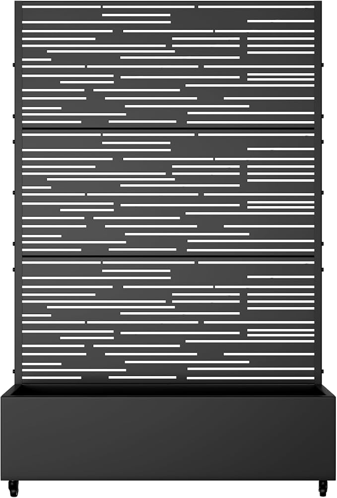 Casaphoria Metal Raised Garden Bed with Trellis and Wheels, 72"x47"x16" Planter Box for Climbing Plants, Vegetables & Vines, Features Drainage Holes and Privacy Screen (Black-Shine)