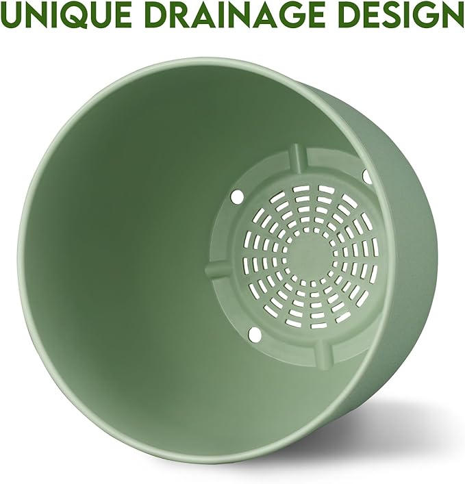 Plant Pots 8 Inch Set of 4, Flower Pots with Multi Mesh Drainage Holes, Planters for Indoor Outdoor Garden Plants and Flowers（Green）