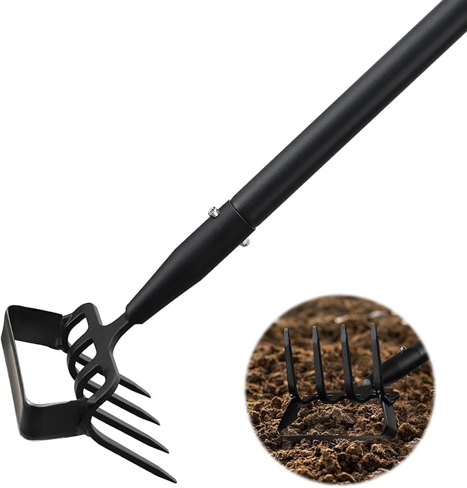 2-in-1 Garden Hoe Tool, Adjustable Length from 37 to 60inch, Ergonomic Design for Weeding and Raking, Durable and Rust-Proof Blade, Save Time and Effort