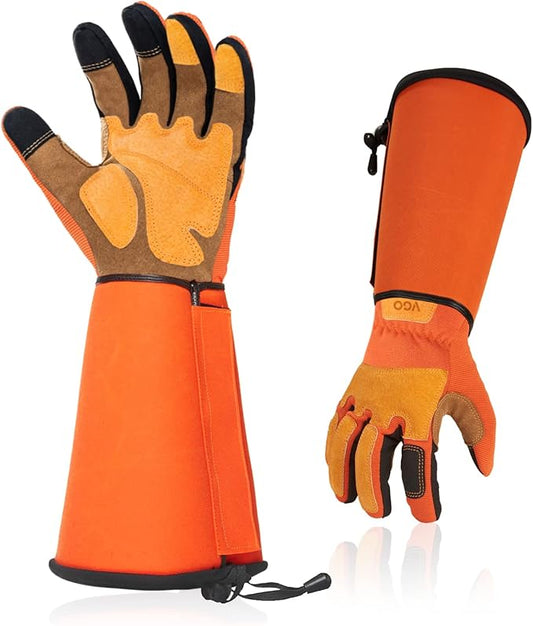Vgo... Gardening Gloves Unisex,Safety Work Gloves,Long Sleeves Gauntlet,Puncture Proof,Touchscreen(Size M,Orange,SL7496)