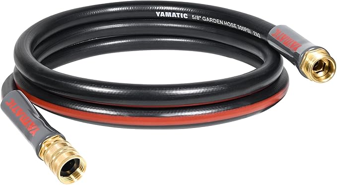 YAMATIC Female to Female Short Garden Hose 5/8 in x 5 ft, 2 in 1 Dual Use Heavy Duty Leader Hose with Solid Brass Connector, All-Weather Water Hose, Burst 300 PSI