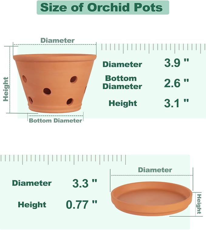 vensovo 4 Inch Terracotta Orchid Pots with Holes and Saucers - 6 Pcs Small Clay Planters for Repotting, Terra Cotta Pot for Plants Indoor and Outdoor Promotes Air Circulation