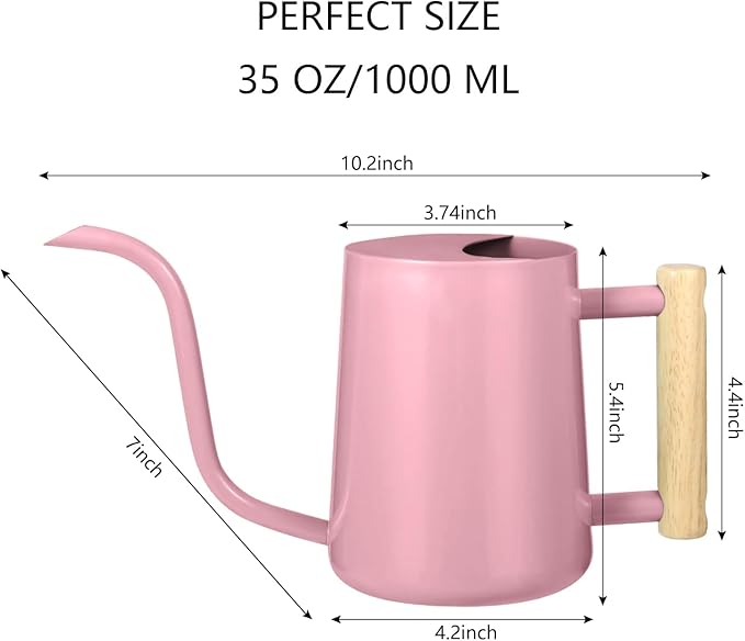 Watering Can Indoor Plants, 35oz Small Indoor Stainless Steel Metal Watering Can Modern Decorative Watering Pot with Long Spout for Indoor House Plant Bonsai Garden Flowers (Pink)