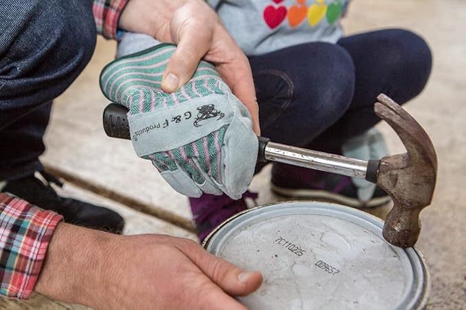 JustForKids Kids Work and Gardening Gloves with Rubberized Safety Cuff, Children and Youth age 6 Years Old, Premium Leather and Cotton