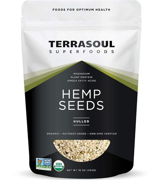 Terrasoul Superfoods Organic Hemp Seeds, 16 Oz, Versatile Superfood for Smoothies, Salads, and Grain-Free Toppings