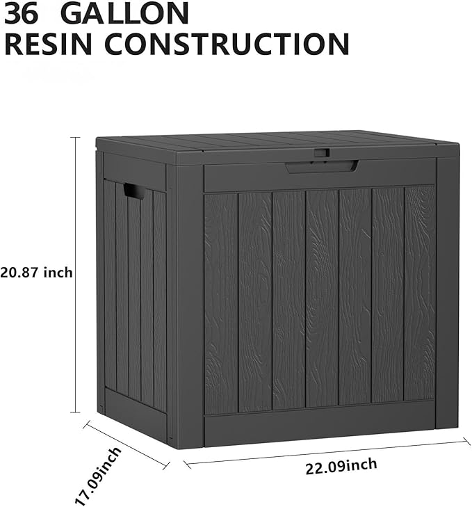 37 Gallon Outdoor Deck Box,Storage Lockable Waterproof Patio Furniture,Garden Tools,Cushions,Pool Accessories Outside Storage Resin Box(Black)