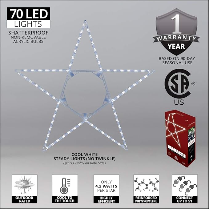 Kringle Traditions 48-Light LED Outdoor Star Decor, Folding Cool White Christmas Star