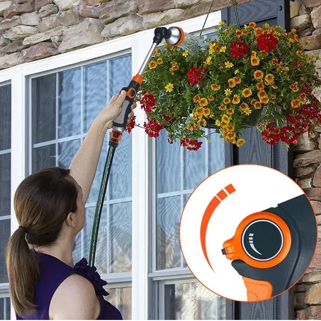 Hicks Ridge - Heavy Duty Watering Wand - 180° Rotating Head - 18-inch Metal Long Hose Nozzle Sprayer - Wand with Thumb Flow Control - Perfect for Hanging Baskets, Shrubs, Seedbed, Garden, and Lawn