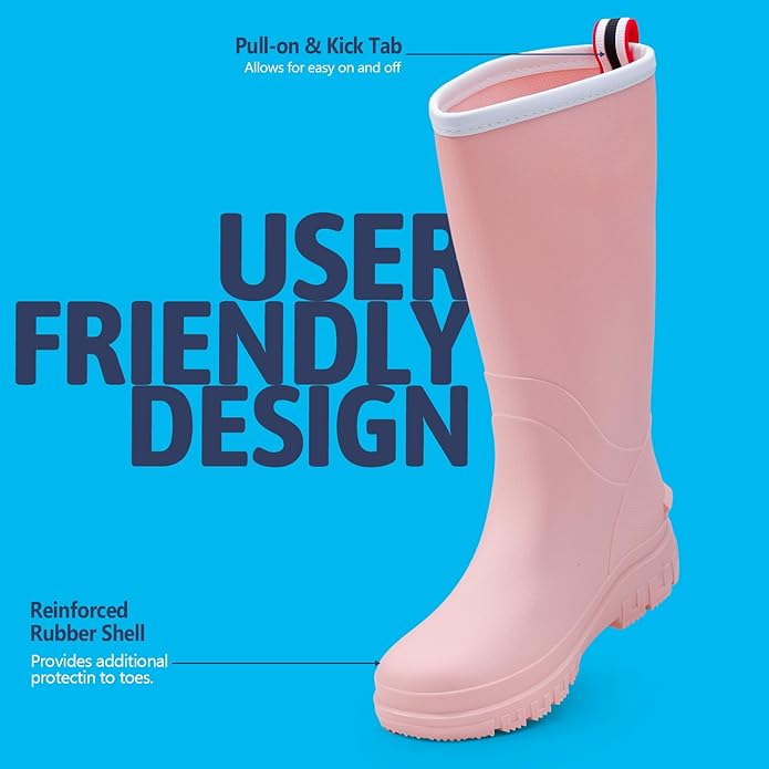 Women's Ankle Rain Boots - Slip On Waterproof Festival & Garden Shoes for Men - Comfortable Lightweight Rubber Wellies with Decorative Buckle