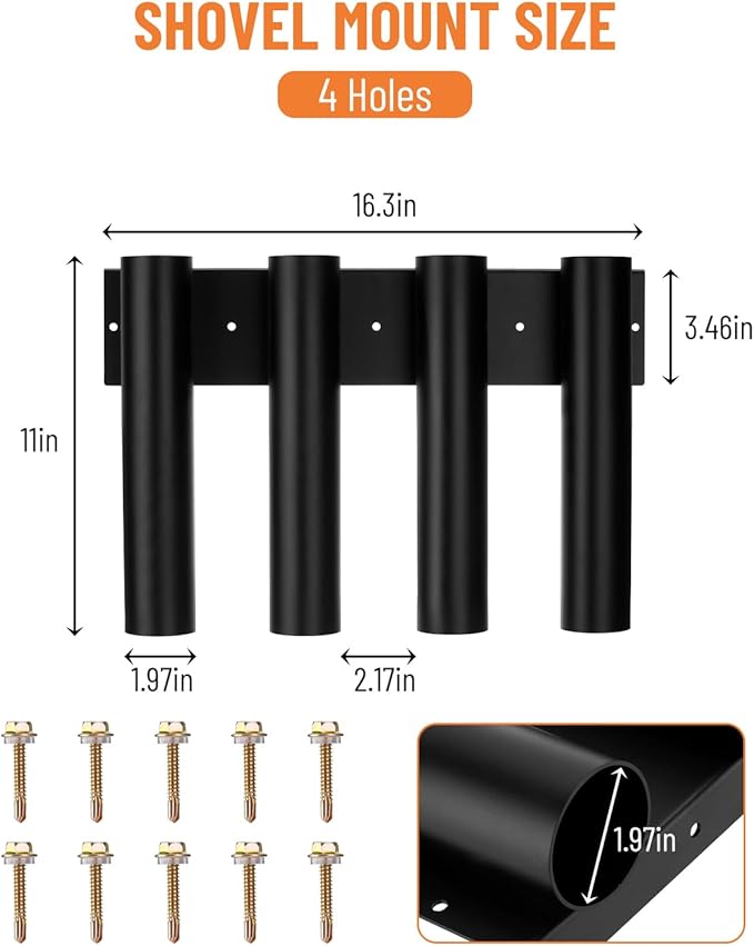 4-Hole Shovel Holder Mount for Truck Bed Trailer Landscape Hand Tool Rack Organizer for Trimmer Rake Utility UTV Accessories