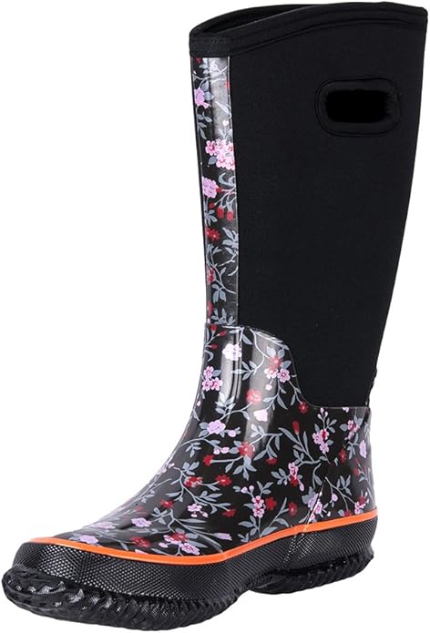 WTW Mid Calf Rain Boots for Women - Waterproof Insulated Neoprene Mud Boots Outdoor Hunting Garden Boots