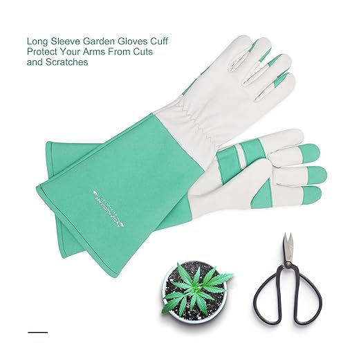 HLDD HANDLANDY Leather Gardening Gloves for Women & Men - Long Sleeve Rose Pruning, Thorn Proof Garden Work Gauntlet, Animal Handling (Small, Green)