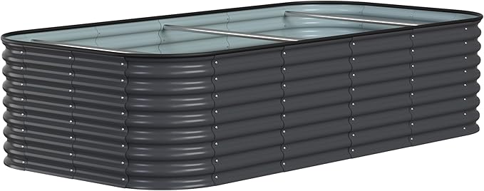 MUPATER 24''H Raised Garden Bed, 8x4FT Galvanized Raised Garden Bed W/ 3 Aluminum Support Rods, Mutli in 1 Modular Raised Planter Box Outdoor for Vegetables, Plants, Grey