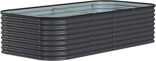 MUPATER 24''H Raised Garden Bed, 8x4FT Galvanized Raised Garden Bed W/ 3 Aluminum Support Rods, Mutli in 1 Modular Raised Planter Box Outdoor for Vegetables, Plants, Grey