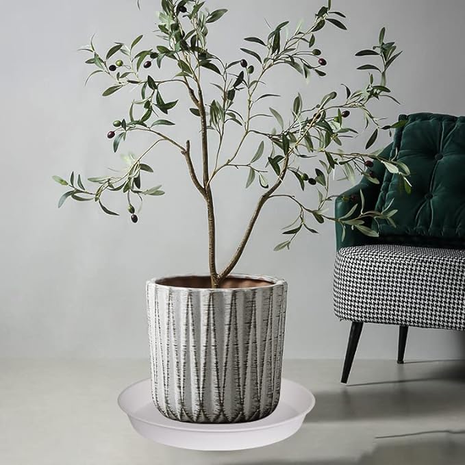 4 Pack of 19 inch Plant Saucer, 2.7" Depth Tray, Large Deep Garden Plastic Flower Planter Plant Trays for Indoors Outdoor Bath Bath (19", Creamy White)