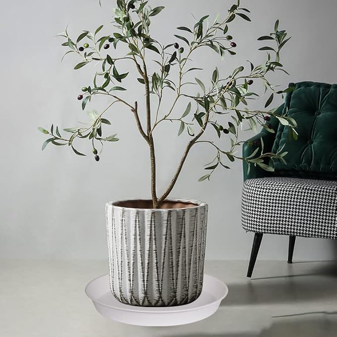 2 Pack of 17 inch Plant Saucer, 2.3" Depth Tray, Large Deep Garden Plastic Flower Planter Plant Trays for Indoors Outdoor Bath Bath (17", Creamy White)