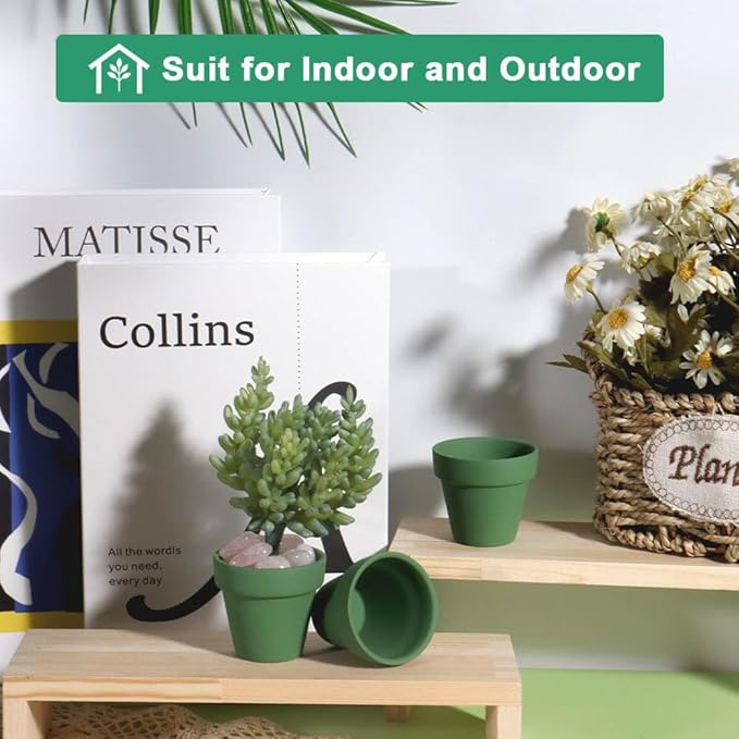 vensovo 48 Pcs 2" Tiny Terracotta & Terra Cotta Pots with Drainage - Green Small Mini Clay Ceramic Pottery Planter Ideal for Indoor/Outdoor Plants, Crafts, Wedding Favors