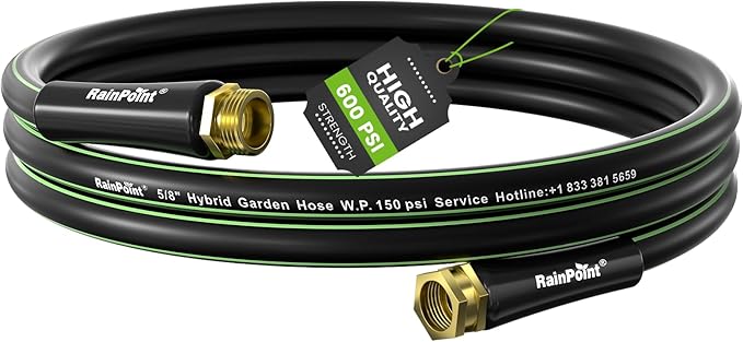 RAINPOINT Short Garden Hose 10ft x 5/8", Water Hose Heavy Duty, Flexible, Lightweight Durable Hybrid Hose with Swivel Handle for Yard, Car Wash, Pets, No Kink, Male to Female Fittings