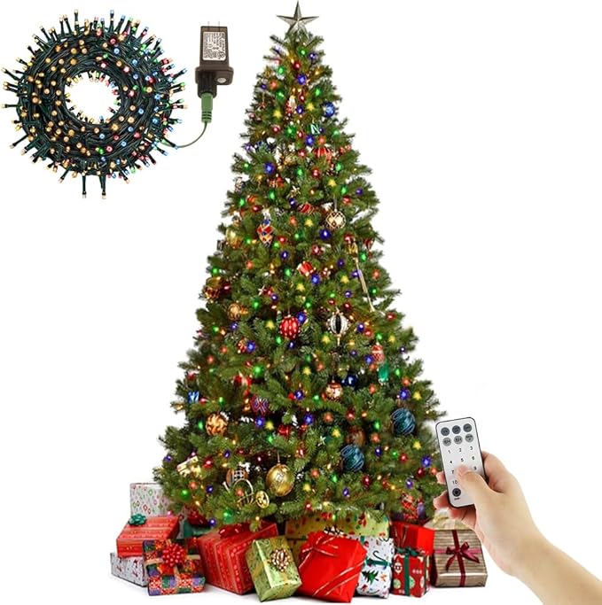 Juegoal 6 Foot Artificial Christmas Tree(NOT Pre-Strung), with 300 LED Warm White & Color Changing Lights, Fake Xmas Tree with Metal Legs, 850 Tips