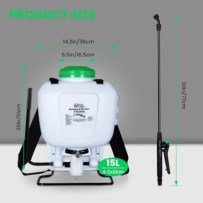 REALWORK 4-Gallon Backpack Sprayer with Padded Shoulder Strap for Pests & Weeds, Watering Garden, and Spraying Plants, in Translucent White