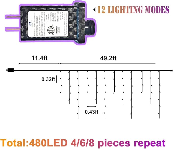 52FT Outdoor Halloween Lights, 480LED Purple and Orange Halloween Lights 12 Lighting Modes with Timer Memory Waterproof, String Lights for Outside, Party, Holiday, Garden Decor