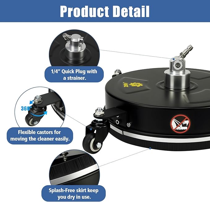 JANZ Pressure Washer Surface Cleaner with 4 Wheels,Ideal for Driveways,Sidewalks,Patios,Decks Cleaning (14 Inch Black)