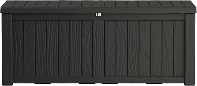 120 Gallon Waterproof Outdoor Storage Box, UV Resistant Resin Deck Box with Hydraulic Rod for Reinforced Stability, Perfect for Patio, Garden, and Pool, Striped Black