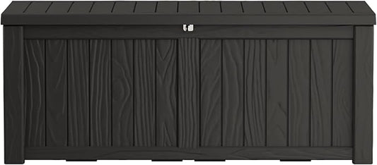 120 Gallon Waterproof Outdoor Storage Box, UV Resistant Resin Deck Box with Hydraulic Rod for Reinforced Stability, Perfect for Patio, Garden, and Pool, Striped Black