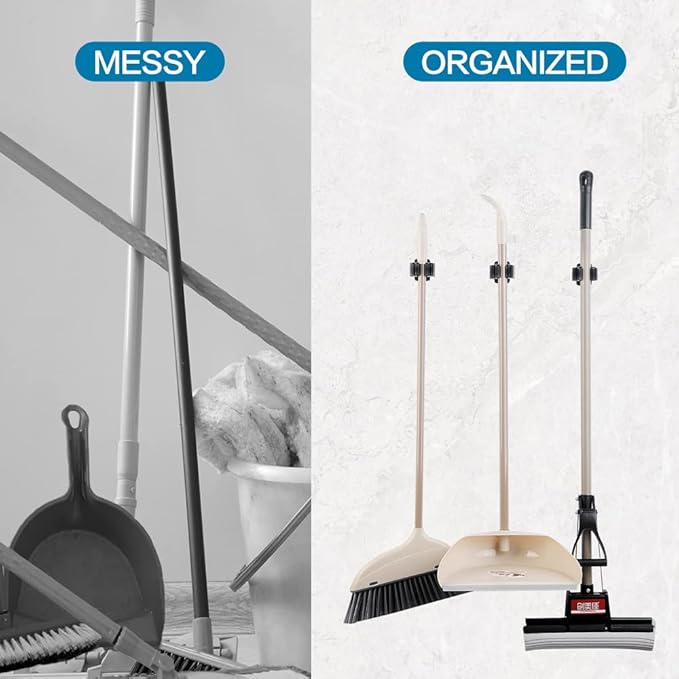3PCS Broom and Mop Holder, Heavy Duty Garden Tool Organizer Rack Rake and Shovel Handle, Stainless Steel Mop Hanger. Wall Mounted Utility Rack with Screws, Silver.