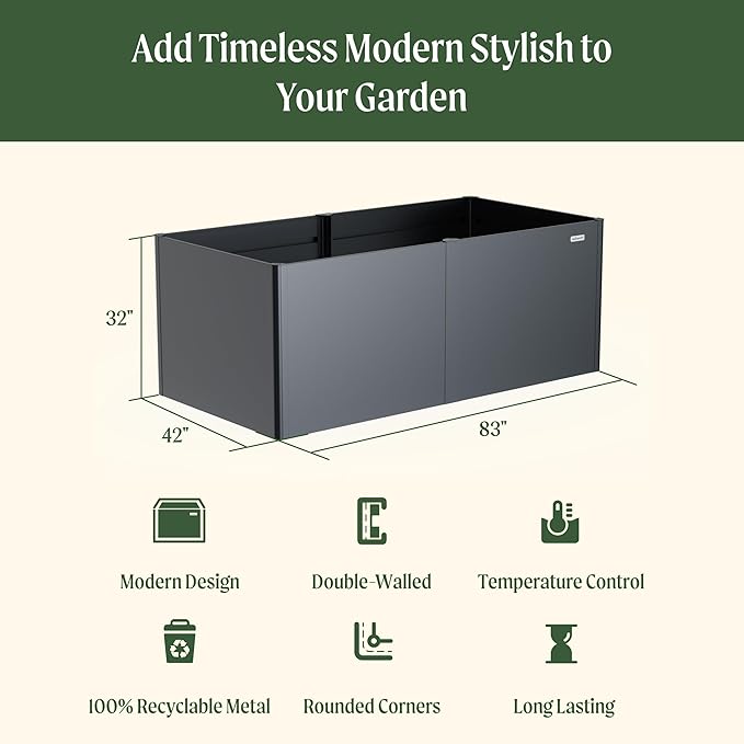 Vego garden 32" Extra Tall Modern Raised Garden Beds Kit, 42" x 83" Garden Raised Bed, Metal Planter Box for Vegetables Flowers Fruits, Umber Brown